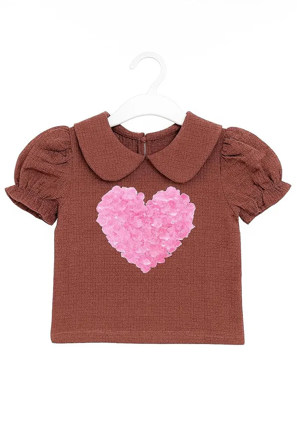 Brown_Trendy_&_Comfortable_Puff_Sleeve_Heart_Top_&_Ruffle_Shorts_Set_For_Girls