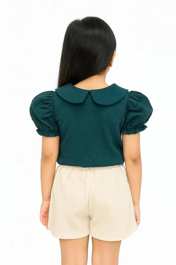 Green_Trendy_&_Comfortable_Puff_Sleeve_Heart_Top_&_Ruffle_Shorts_Set_For_Girls