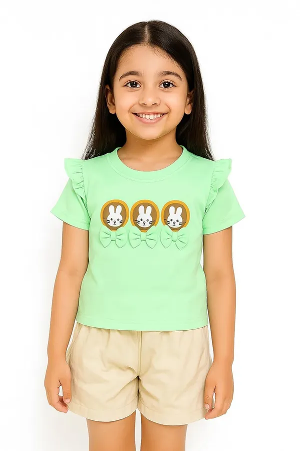 Green_Trendy_&_Comfortable_Bunny_Print_Top_&_Shorts_Set_For_Girls