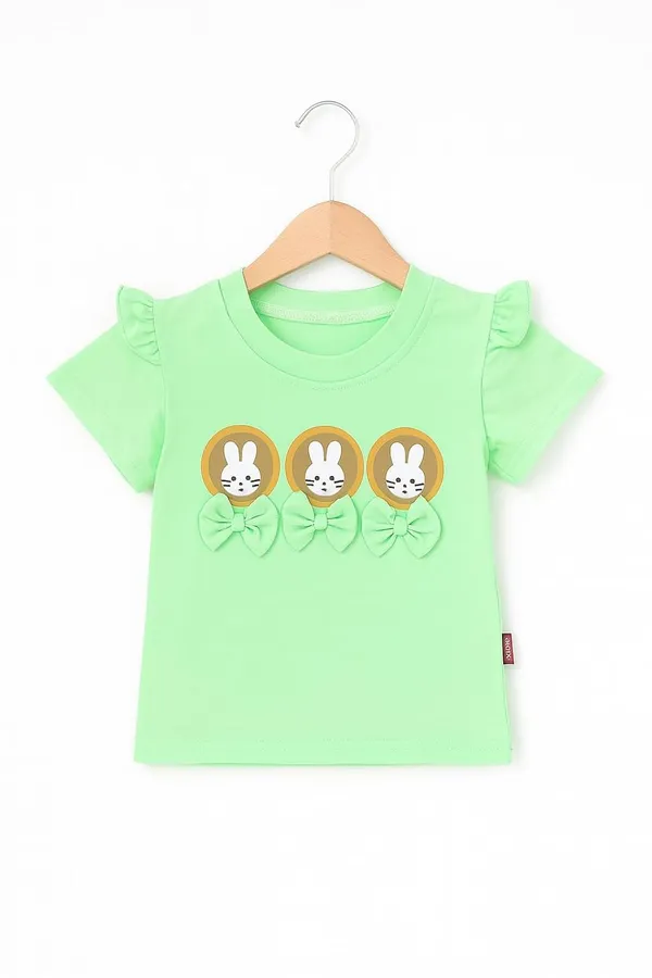 Green_Trendy_&_Comfortable_Bunny_Print_Top_&_Shorts_Set_For_Girls