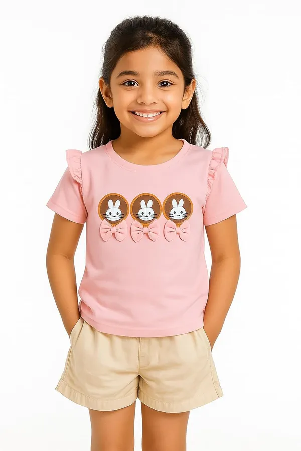 Pink_Trendy_&_Comfortable_Bunny_Print_Top_&_Shorts_Set_For_Girls