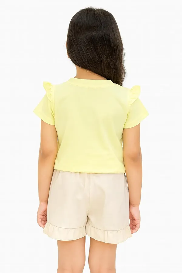 Yellow_Trendy_&_Comfortable_Bunny_Print_Top_&_Shorts_Set_For_Girls
