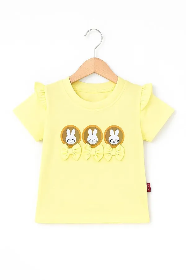 Yellow_Trendy_&_Comfortable_Bunny_Print_Top_&_Shorts_Set_For_Girls