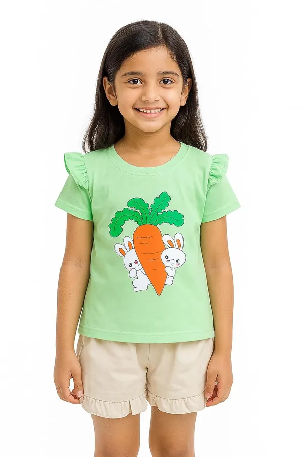Green_Trendy_&_Comfortable_Bunny_&_Carrot_Top_With_Ruffle_Shorts_For_Girls