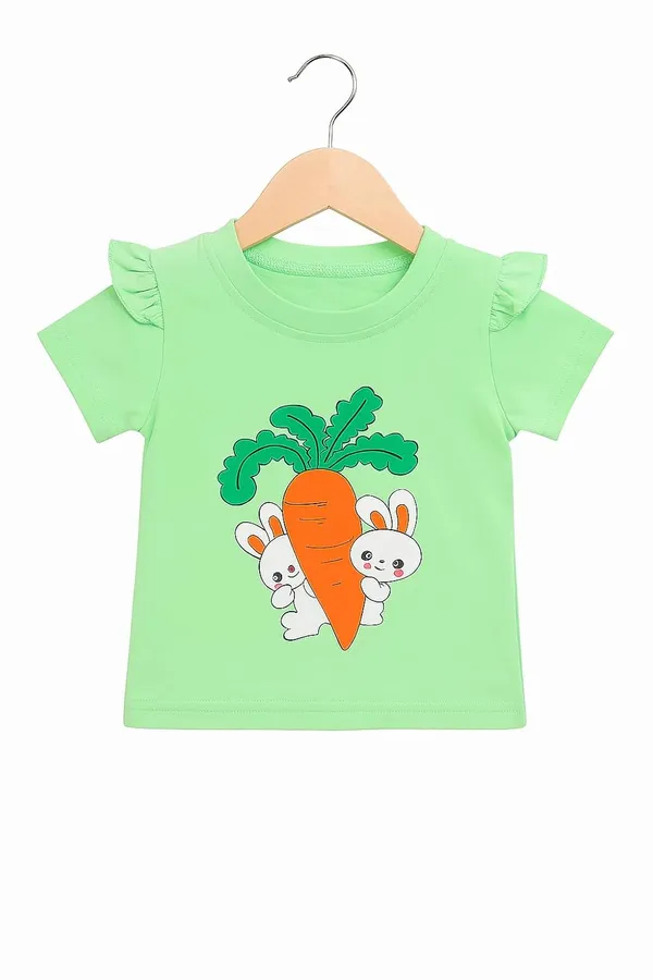 Green_Trendy_&_Comfortable_Bunny_&_Carrot_Top_With_Ruffle_Shorts_For_Girls