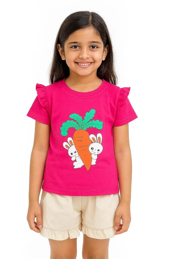 Magenta_Trendy_&_Comfortable_Bunny_&_Carrot_Top_With_Ruffle_Shorts_For_Girls