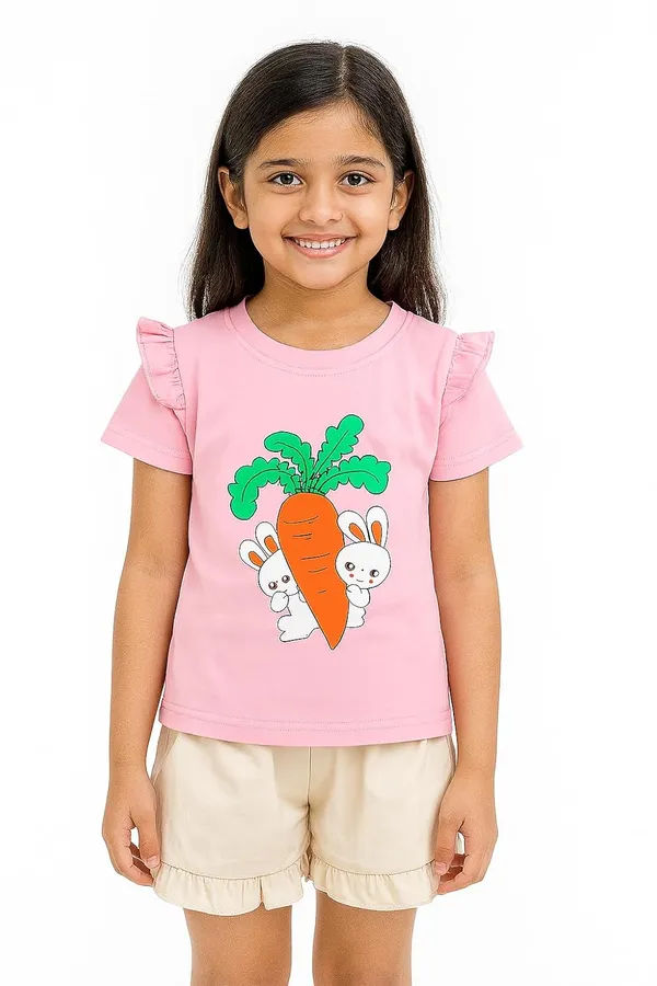 Pink_Trendy_&_Comfortable_Bunny_&_Carrot_Top_With_Ruffle_Shorts_For_Girls