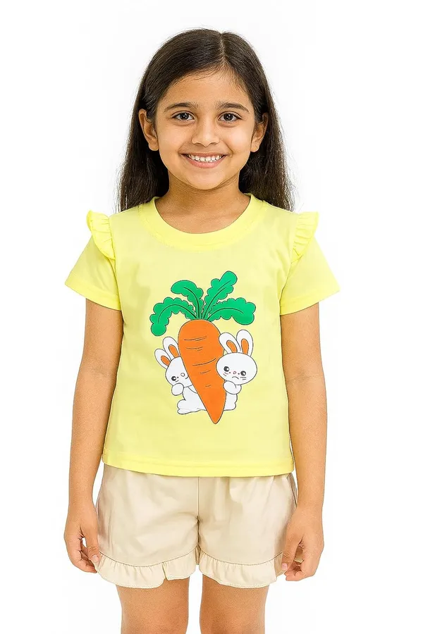 Yellow_Trendy_&_Comfortable_Bunny_&_Carrot_Top_With_Ruffle_Shorts_For_Girls