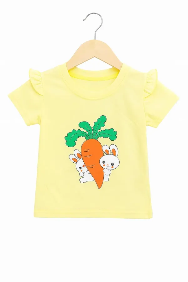 Yellow_Trendy_&_Comfortable_Bunny_&_Carrot_Top_With_Ruffle_Shorts_For_Girls