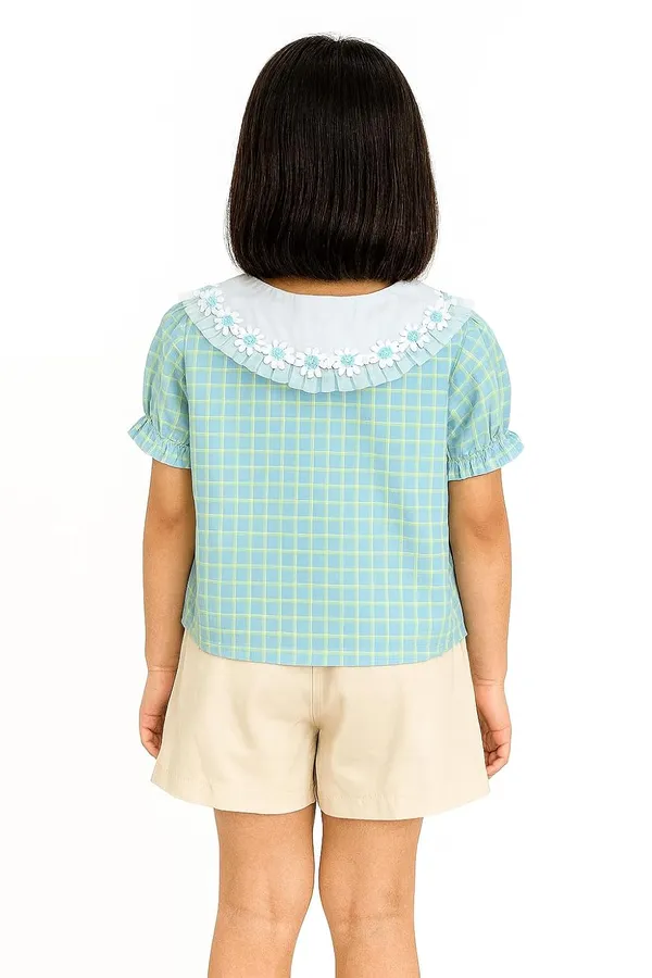 Green_Trendy_&_Comfortable_Daisy_Collar_Top_&_Shorts_Set_For_Girls