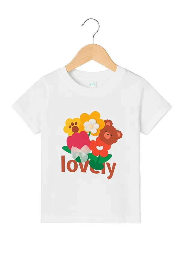 White_Trendy_&_Comfortable_Lovely_Bear_&_Flower_Top_For_Girls