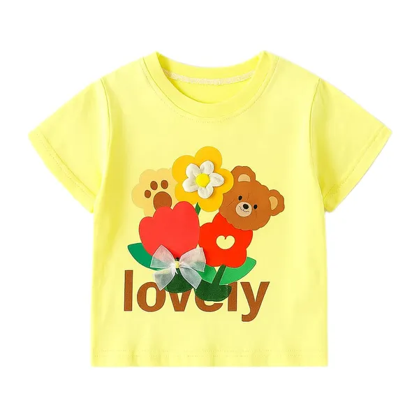 Yellow_Trendy_&_Comfortable_Lovely_Bear_&_Flower_Top_For_Girls