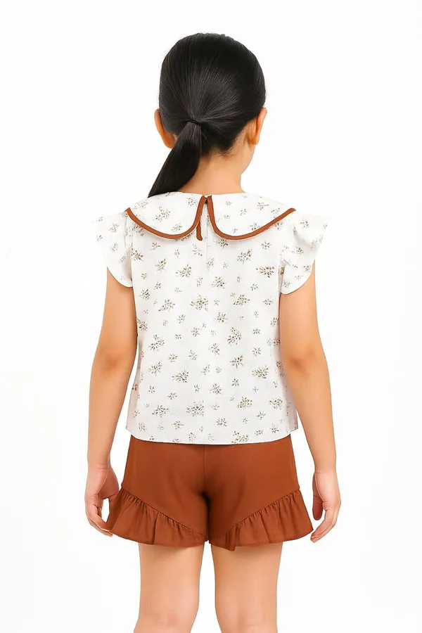 White_Trendy_&_Comfortable_Peter_Pan_Collared_Shorts_Set_For_Girls