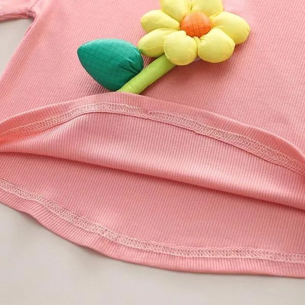 White_Trendy_&_Comfortable_3D_Flower_With_Ribbed_Pants_Set_For_Girls