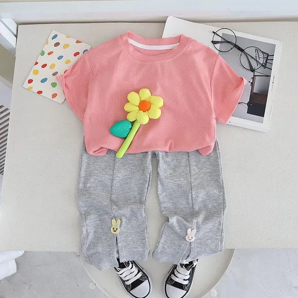 White_Trendy_&_Comfortable_3D_Flower_With_Ribbed_Pants_Set_For_Girls