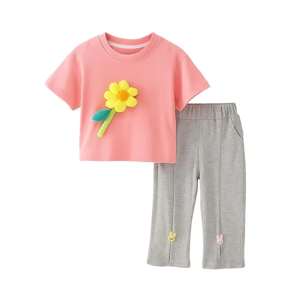 White_Trendy_&_Comfortable_3D_Flower_With_Ribbed_Pants_Set_For_Girls