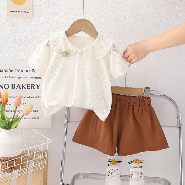 Brown_Trendy_&_Comfortable_White_Eyelet_Top_With_Wide_Shorts_Set_For_Girls