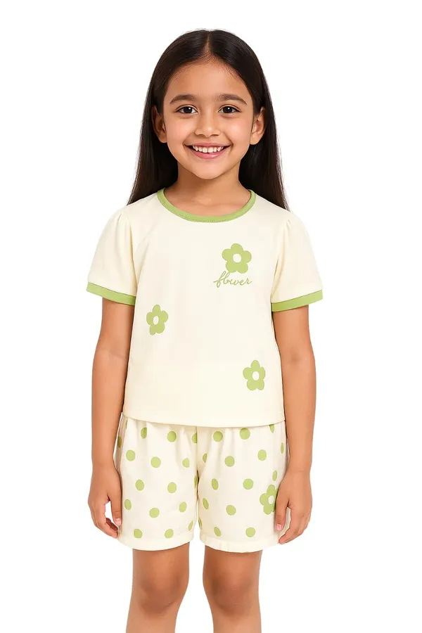 White_Trendy_&_Comfortable_Polka_Dot_Shorts_Set_For_Girls