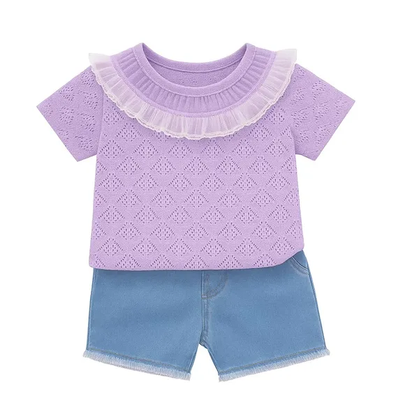 Purple_Trendy_&_Comfortable_Eyelet_Lace_Neckline_Denim_Set_For_Girls