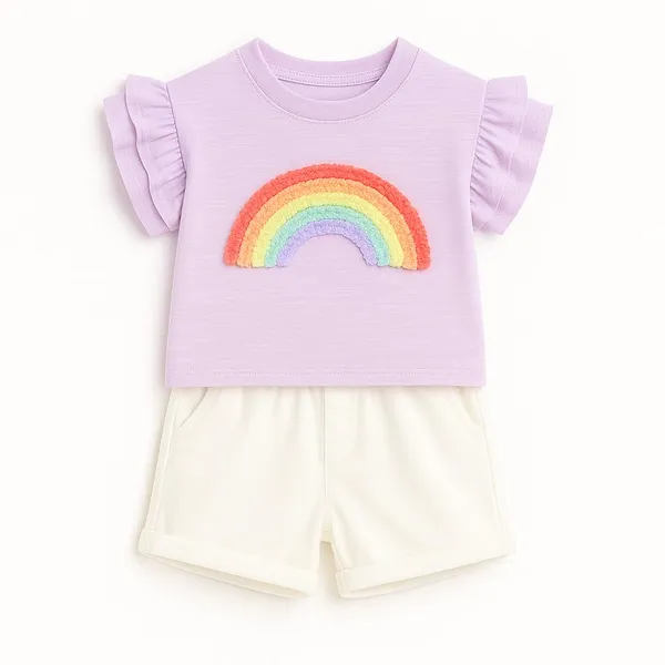 Lavender_Trendy_&_Comfortable_Rainbow_White_Shorts_For_Girls