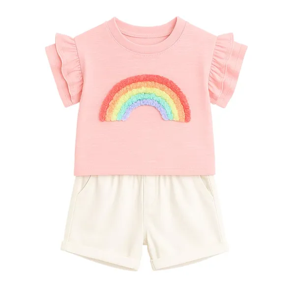 Light_Pink_Trendy_&_Comfortable_Rainbow_White_Shorts_For_Girls