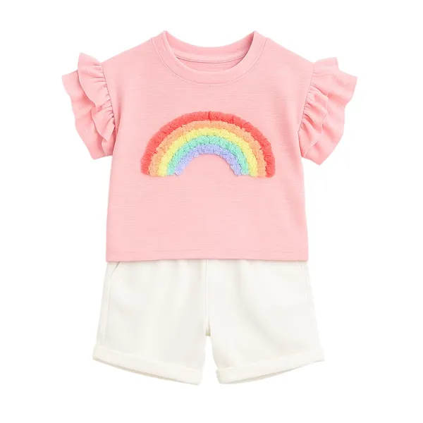Pink_Trendy_&_Comfortable_Rainbow_White_Shorts_For_Girls