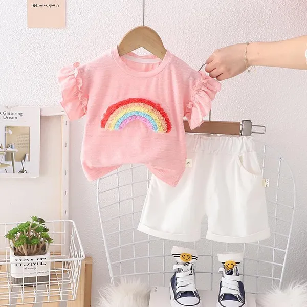 Pink_Trendy_&_Comfortable_Rainbow_White_Shorts_For_Girls