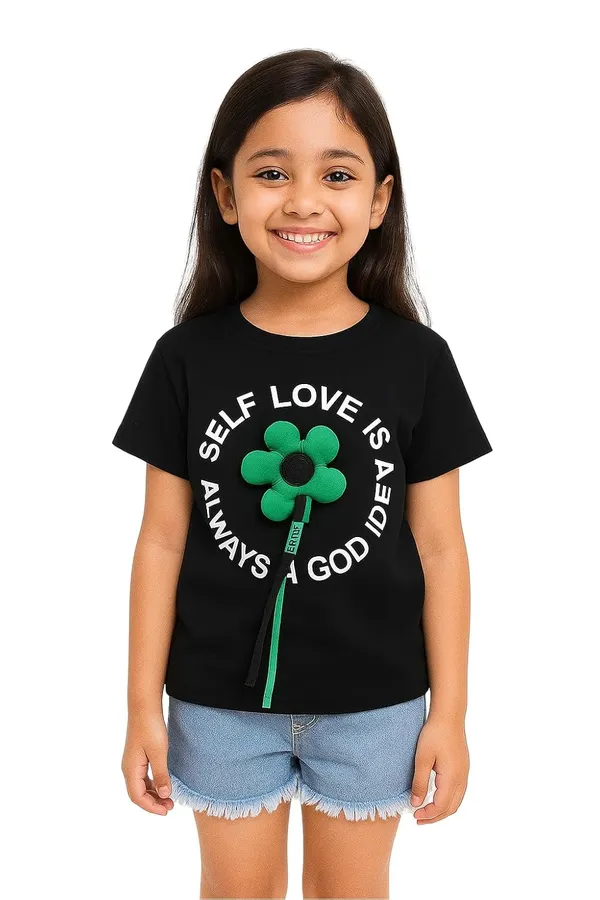 Black_Trendy_&_Comfortable_Self_Love_Denim_Shorts_Set_For_Girls