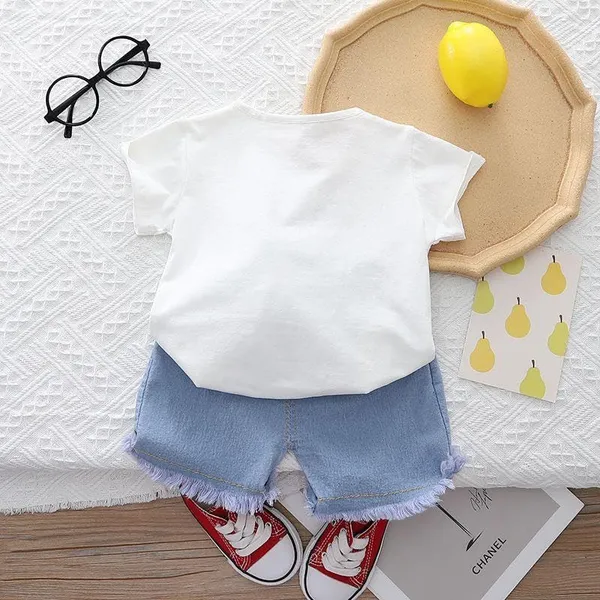 White_Trendy_&_Comfortable_Self_Love_Denim_Shorts_Set_For_Girls