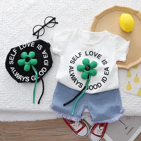 White_Trendy_&_Comfortable_Self_Love_Denim_Shorts_Set_For_Girls
