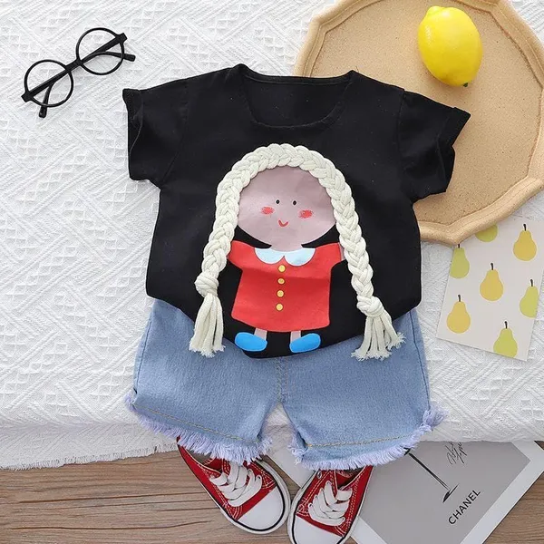 Black_Trendy_&_Comfortable_Braided_Hair_Denim_Shorts_Set_For_Girls