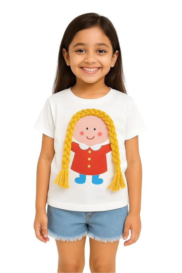 White_Trendy_&_Comfortable_Braided_Hair_Denim_Shorts_Set_For_Girls