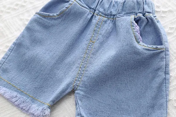 White_Trendy_&_Comfortable_Braided_Hair_Denim_Shorts_Set_For_Girls