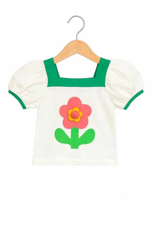 Green_Trendy_&_Comfortable_Sunny_Bloom_Puff-Sleeve_Top_&_Skirt_Set_For_Girls