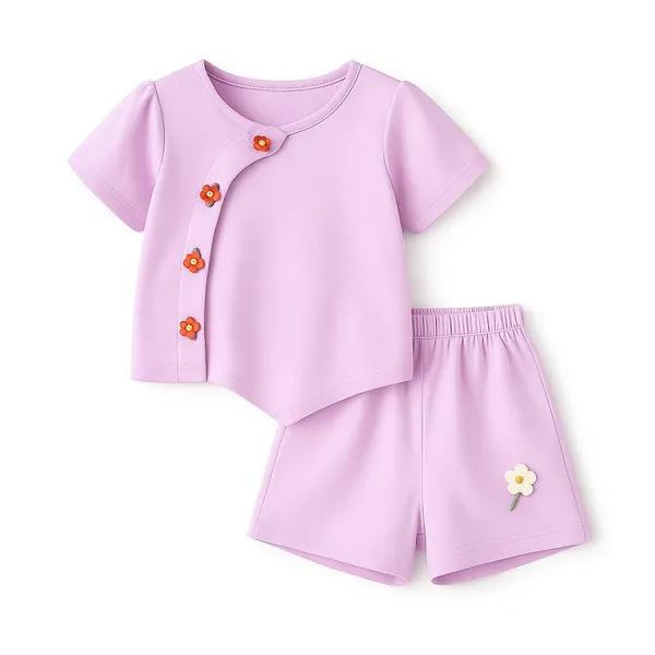 Lavender_Trendy_&_Comfortable_Flower_Buttons_Shorts_Set_For_Girls
