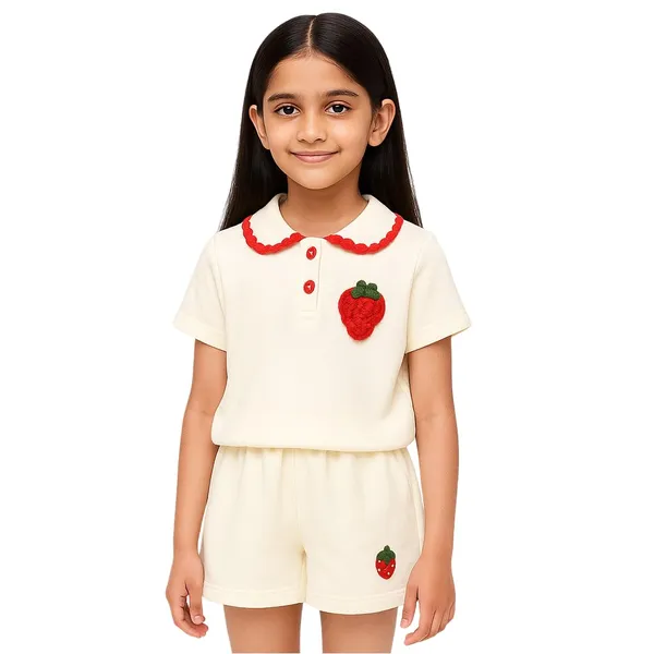 Cream_Trendy_&_Comfortable_Strawberry_Shorts_Set_For_Girls