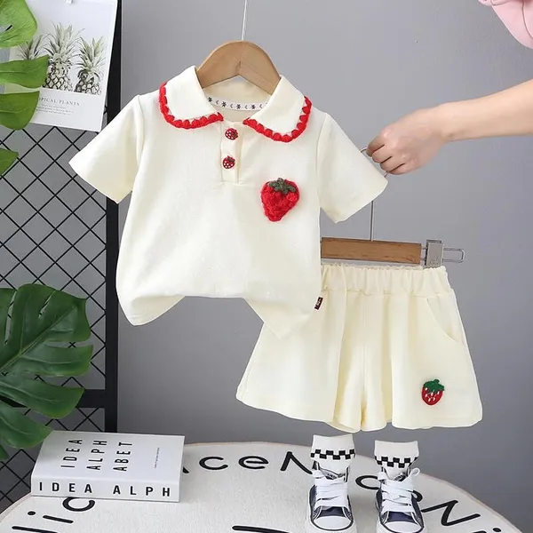 Cream_Trendy_&_Comfortable_Strawberry_Shorts_Set_For_Girls