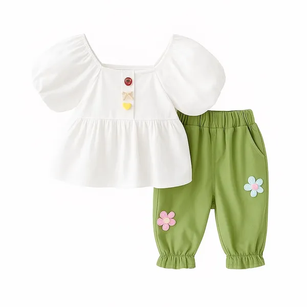 White_Trendy_&_Comfortable_Puffed_Sleeves_Pant_Set_For_Girls