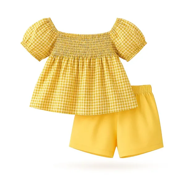 Yellow_Trendy_&_Comfortable_Small_Flower_Shorts_Set_For_Girls