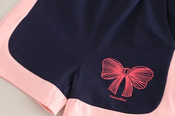 Pink_Trendy_&_Comfortable_Bow_T-Shirt_Shorts_Set_For_Girls