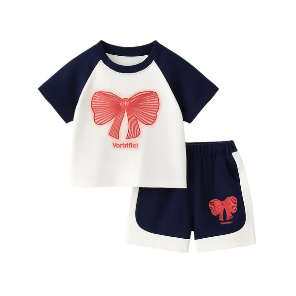 White_Trendy_&_Comfortable_Bow_T-Shirt_Shorts_Set_For_Girls