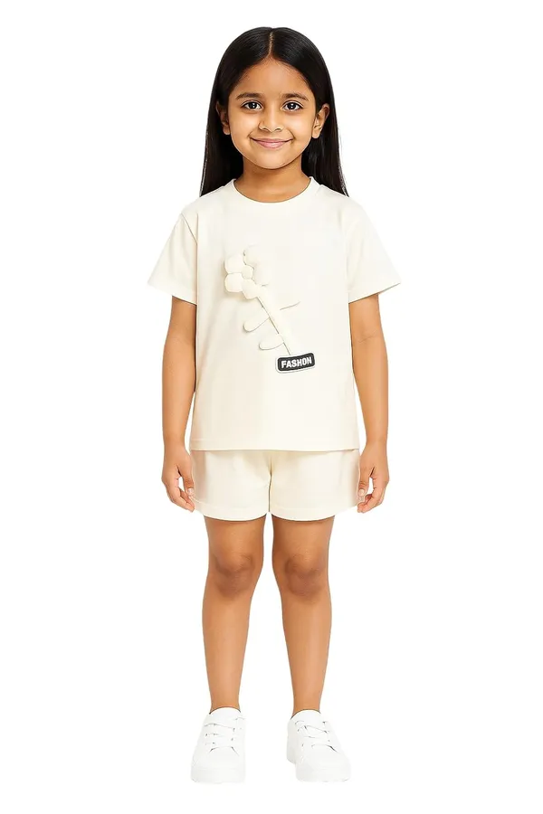 White_Trendy_&_Comfortable_3D_Flower_Shorts_Set_For_Baby_Girls
