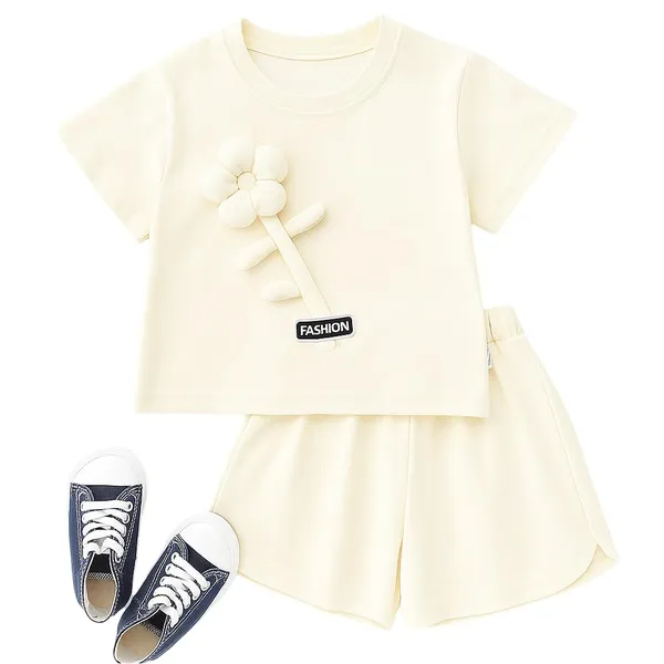 White_Trendy_&_Comfortable_3D_Flower_Shorts_Set_For_Baby_Girls