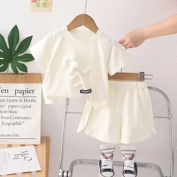 White_Trendy_&_Comfortable_3D_Flower_Shorts_Set_For_Baby_Girls