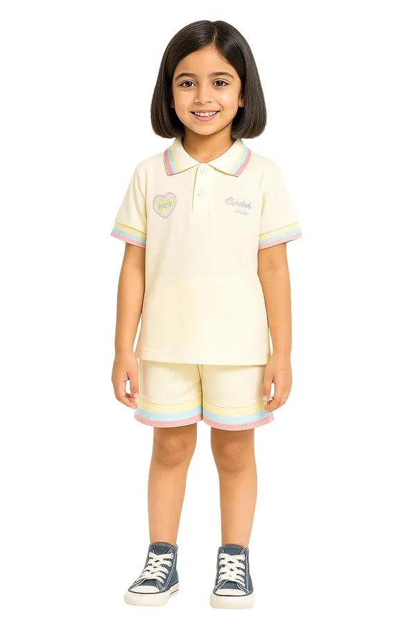 Cream_Trendy_&_Comfortable_Polo_T-Shirts_Shorts_Set_For_Baby_Girls