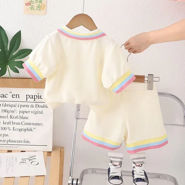 Cream_Trendy_&_Comfortable_Polo_T-Shirts_Shorts_Set_For_Baby_Girls