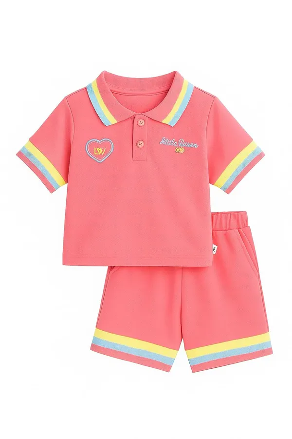 Pink_Trendy_&_Comfortable_Polo_T-Shirts_Shorts_Set_For_Baby_Girls