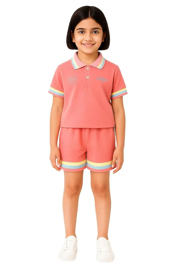 Pink_Trendy_&_Comfortable_Polo_T-Shirts_Shorts_Set_For_Baby_Girls