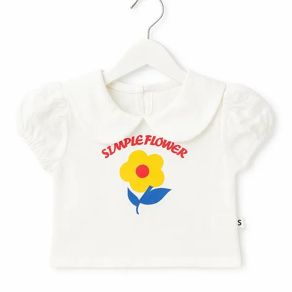 White_Trendy_&_Comfortable_Simple_Flower_Puff-Sleeve_Top_&_Ruffle-Hem_Shorts_For_Girls