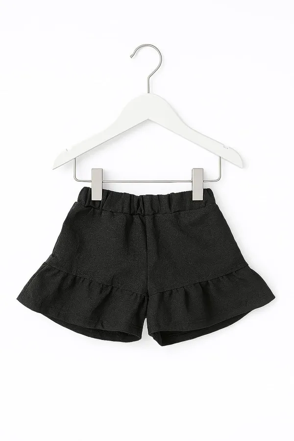 White_Trendy_&_Comfortable_Simple_Flower_Puff-Sleeve_Top_&_Ruffle-Hem_Shorts_For_Girls
